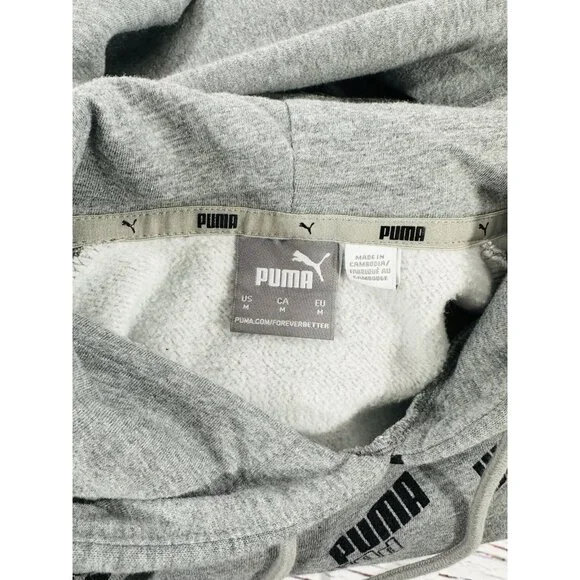Puma Hoodie Hooded Sweatshirt Mens Medium Gray Kangaroo Pocket Heavy Warm Logo - Picture 8 of 10